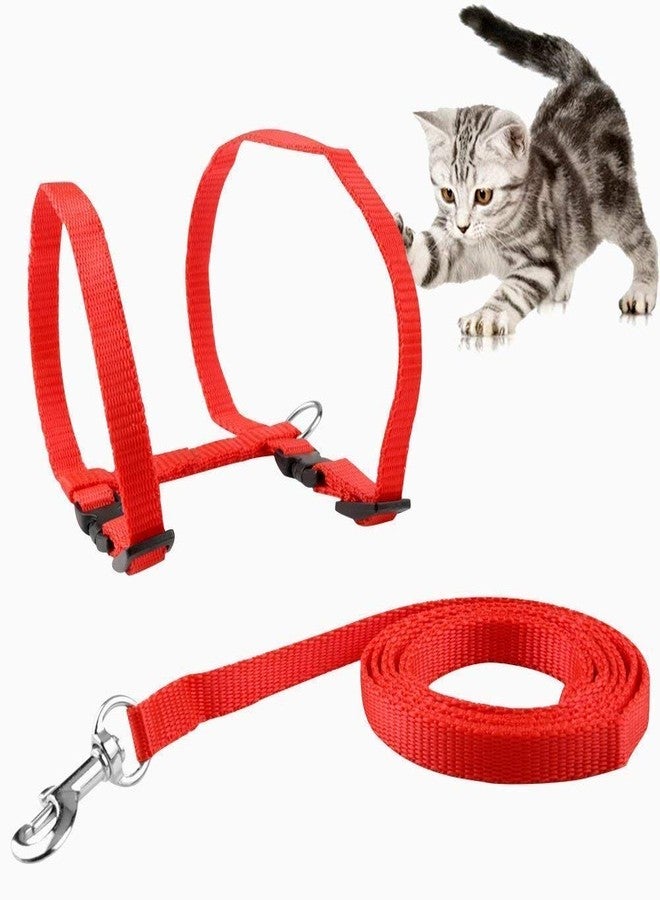 Pups&Pets Cat Harness Leash Set - Adjustable Nylon Harness Strap Collar with Leash Set for Small Pet Walking - Plain (Red) - Image 3